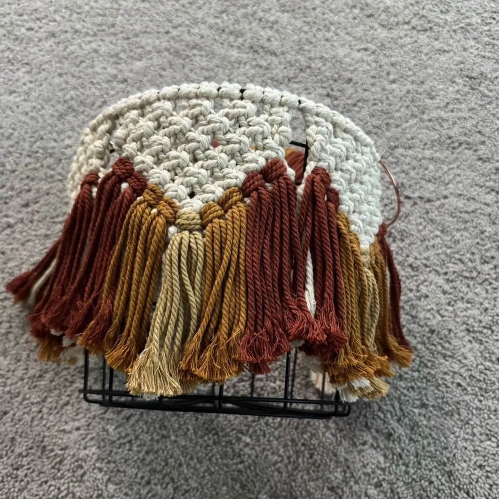 Boho Macrame Wire Basket‎ Plant Holder Storage Decor